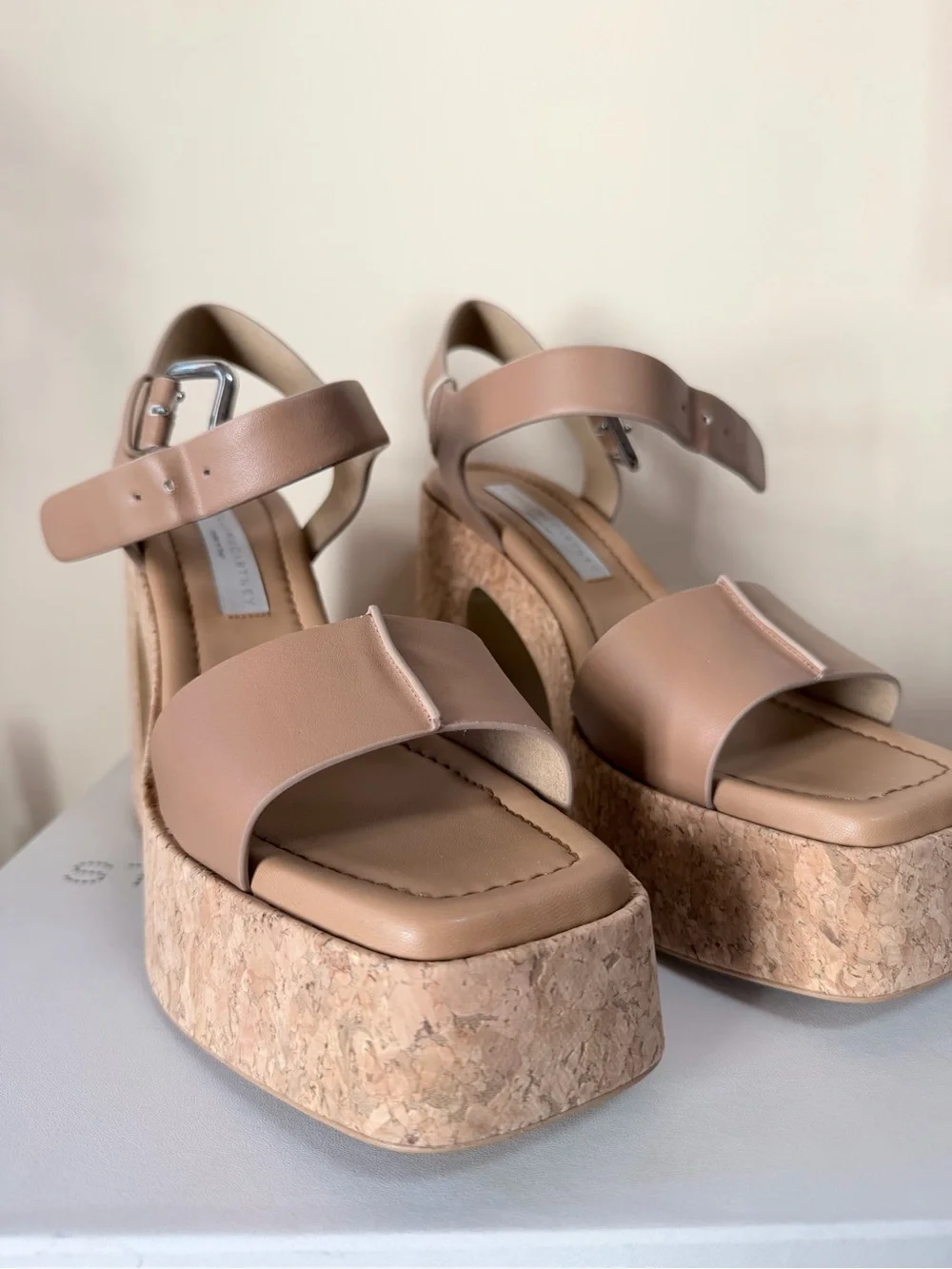 Stella McCartney Nude Beige Leather Cork Platform Sandals